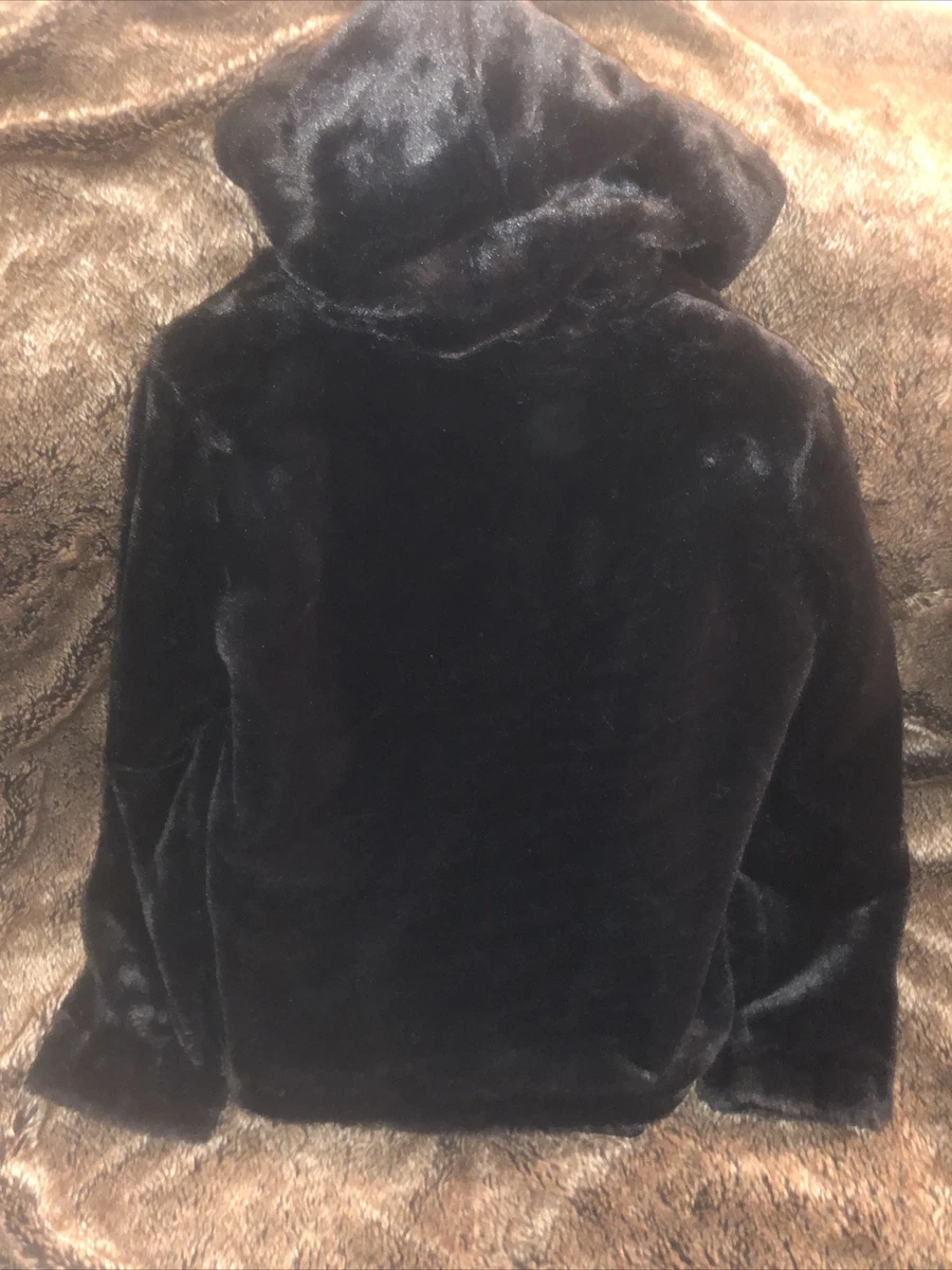 CALVIN KLEIN FAUX FUR BLACK HOODIE JACKET WOMEN SZ MED NEW | eBay