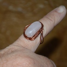 handmade copper wire wrapped oval rose quartz ring size 8.5 dainty woman's ring
