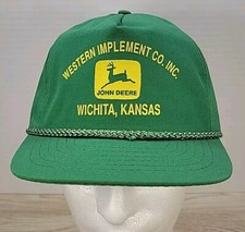 Vintage John Deere Rope Hat Zipper Strap Adjustable Green Western Implement Co.