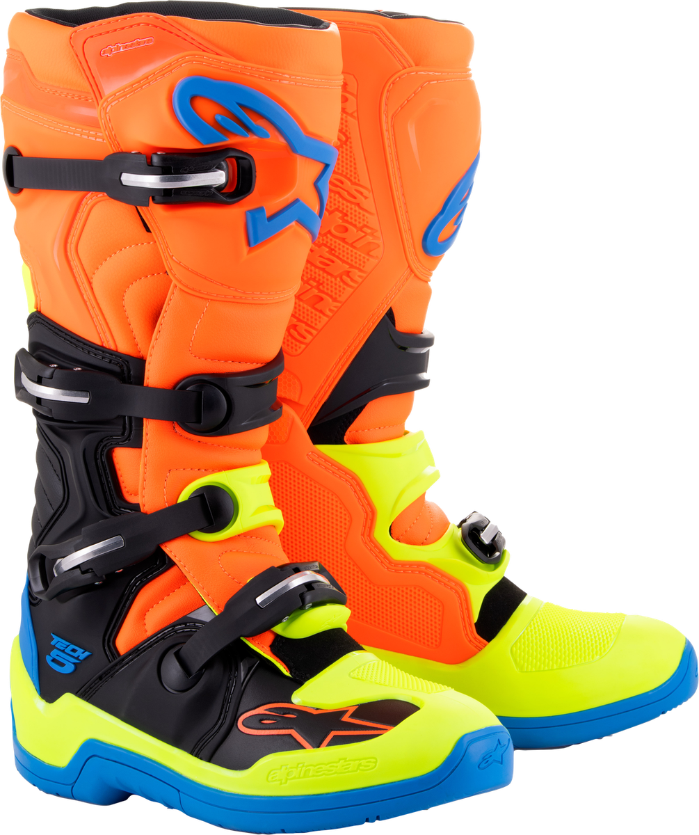 Alpinestars Tech 5 Riding Boots Orange Fluo/Blue/Yellow Fluo Sizes