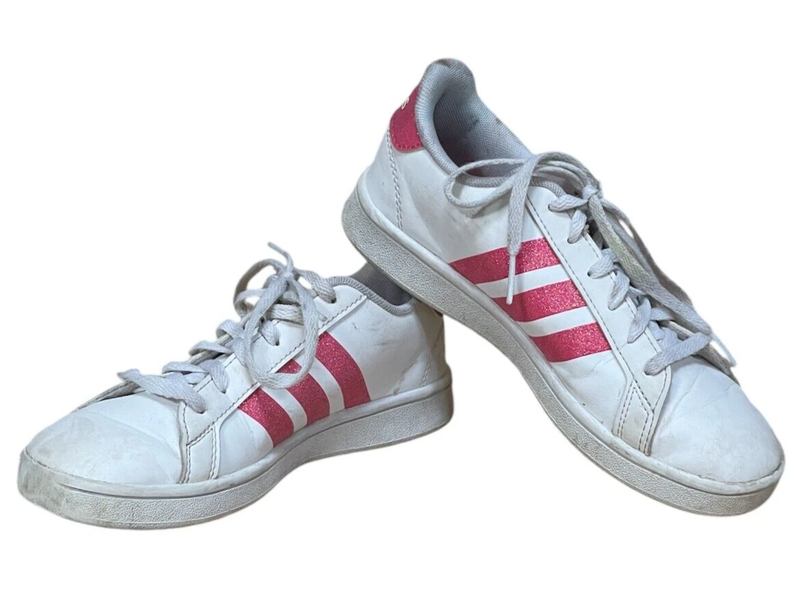 TAGLIA 2 Scarpe da ginnastica Adidas Grand Court bianche rosa scintillanti sneakers
