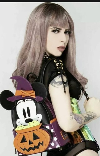 LOUNGEFLY Disney Halloween Minnie Mouse Witch Pumpkin Cauldron Mini Backpack New - Picture 7 of 8