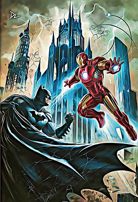 Batman Vs. Iron Man ''The Battle'' Original Pop Art Print - 13 x 19 Poster