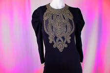 ARMANI EXCHANGE Vintage Blue Gold Embroidered Women Dress Size SP Petite