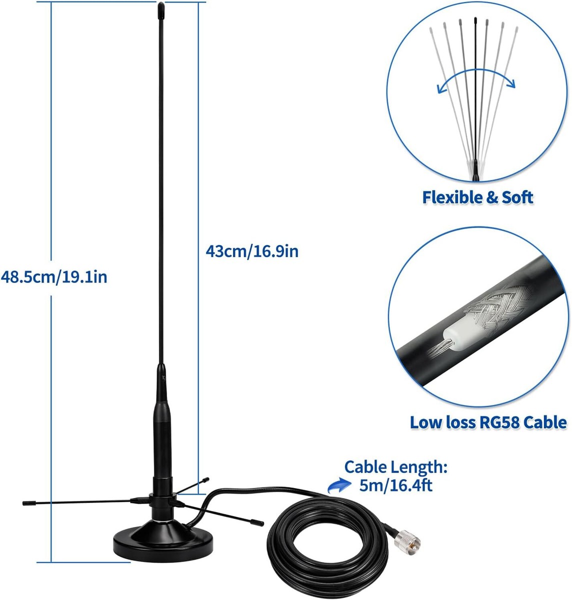 Vehicle Mobile Ham Radio Antenna +Ground Planes Dual Band