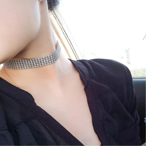 Choker Crystal Fashion Necklace Ladies Girl Diamante Jewellery Rhinestone Silver - Picture 17 of 36