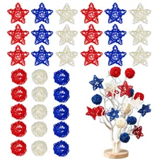 36PCS 4th of July Round Star Rattan Balls Shaped Wicker DIY Party Decorations