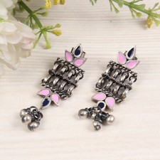 Pink Enamel Designer 925 Silver Oxidized Traditional Earrings Tribal Jewelry