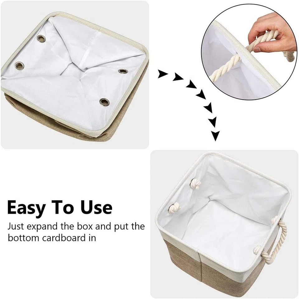 Large Storage Basket Rectangular Fabric Collapsible Organizer Bin Box 13×13×13In - Image 2 of 4