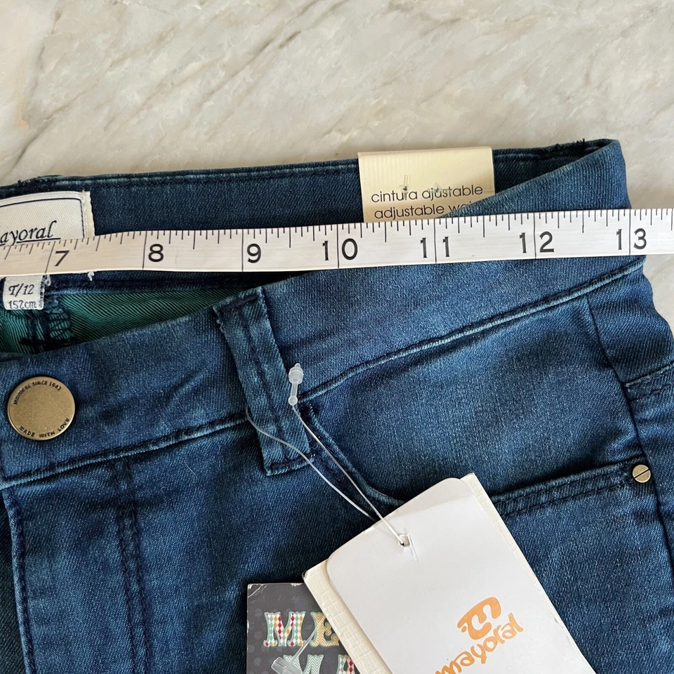 Mayoral Niñas Flaco Motto Jeans Cintura Ajustable Talla 12 Nuevo Con Etiquetas Foto 4 de 4