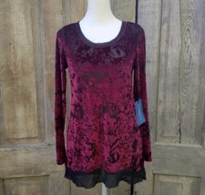 New Red Wine Velvet Black Sheer Tunic Top Vera Wang Simply Vera Size S