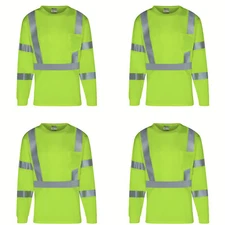 CLARO 4 Pack Everyday ANSI Class 3 Long Sleeve UPF-50+ T-Shirt Hi Vis