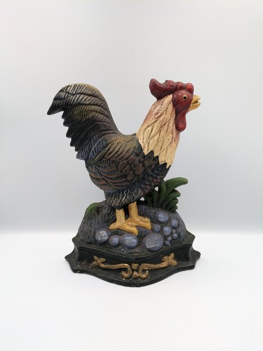 Vintage Cast Iron Colourful Rooster Shaped Doorstop Decorative Kitchen Farmhouse - Picture 2 of 7