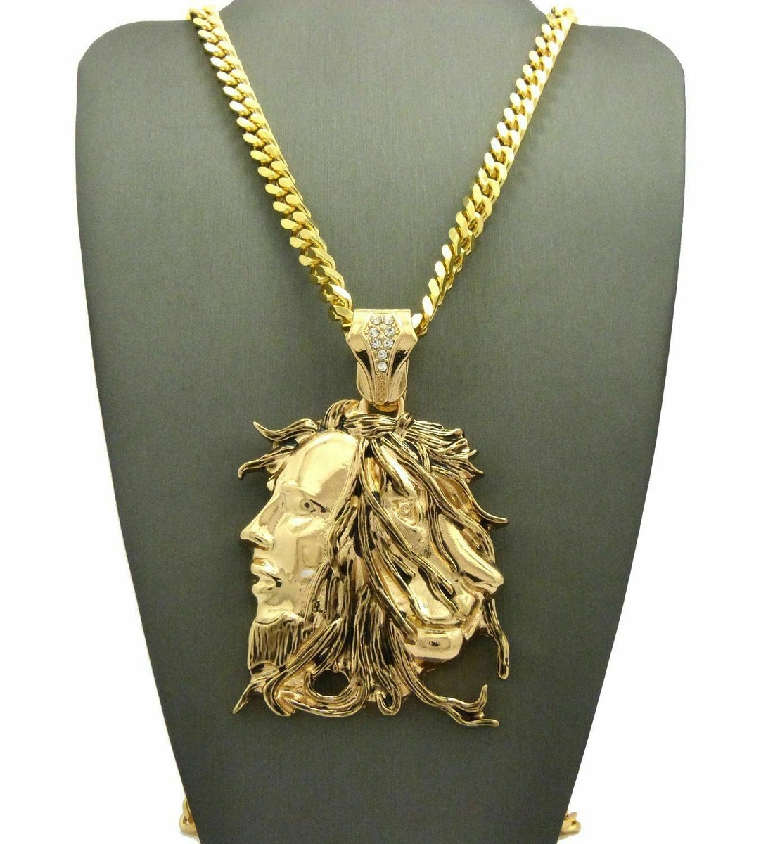 BOB MARLEY HIP HOP GOLD SILVER LION FACES PENDANT 6mm 30