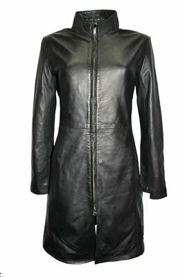 Ladies & Women's Black  Gothic Trench Coat Real Lambkin Leather Casusal Overcoat