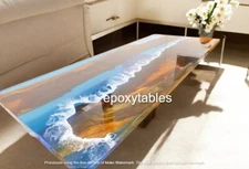 36"x80" Custom Ocean Wave Epoxy Resin Dining Table Unique Resin Art Design Decor