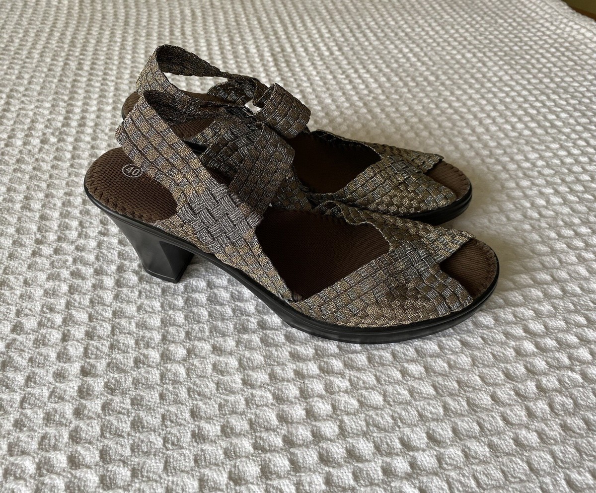 BERNIE MEV Clyde Bronze Woven Slingback High Heels Mary Janes
