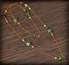 14K Yellow Gold Plated 4Ct Pear Cut Lab Created Emerald Diamond Womens Necklace