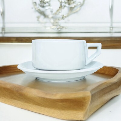 Porcelana Veracruz Brazil White Ceramic Espresso Cup & Saucer Set NEW
