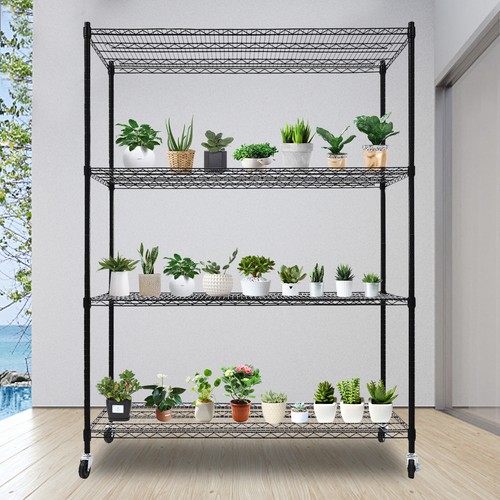 4 Tier Steel Shelf Wheeled Storage Multipurpose Rack Morden Black Unit ...