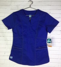 Adar Womens XS Pop-Stretch Junior Fit Semi-V Seamed Scrub Top Galaxy Blue 3218