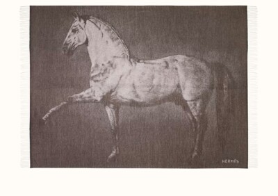 Hermès Cheval Palomino Alezan Gray Throw Blanket Cashmere New in