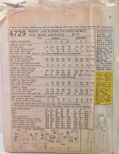 McCall's Sewing Pattern 4729 Misses/Juniors Sz 7 Bust 31 Marlo's Corner Vtg 1975 - Picture 3 of 3