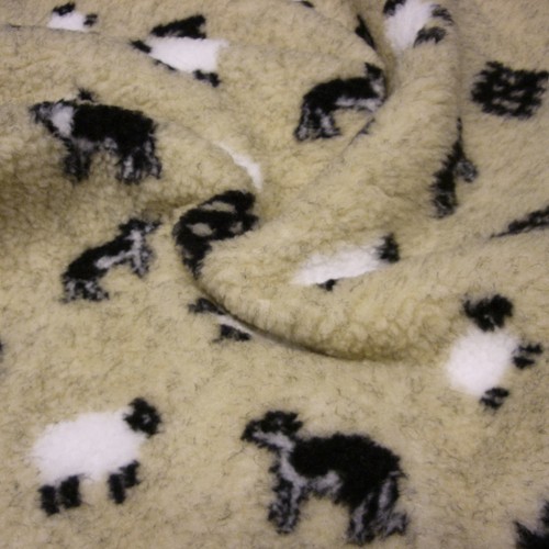 Cream Sherpa Fleece Fabric with Sheep and Sheepdog *Per Metre