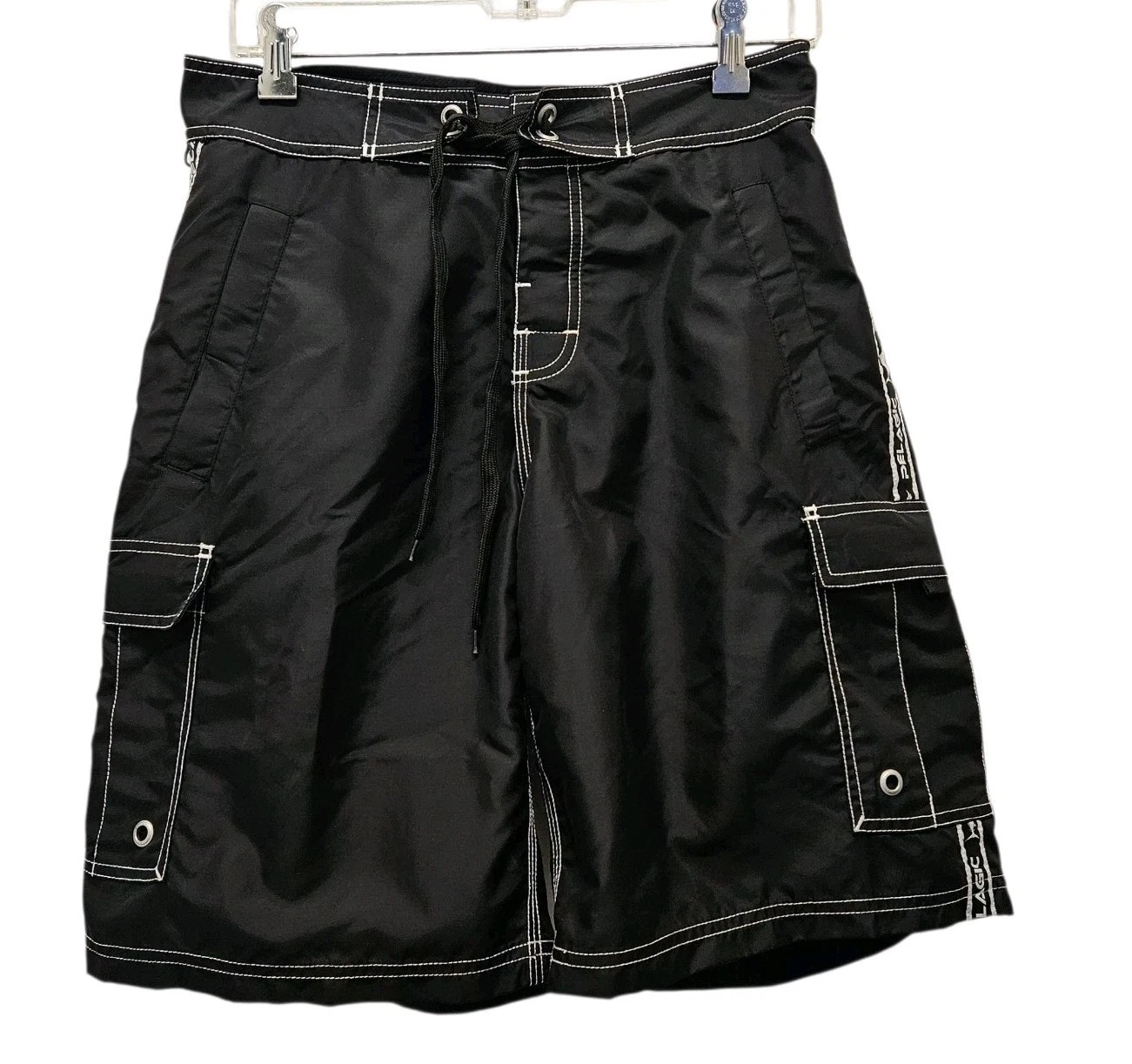 Pelagic Board Shorts Mens Black Blackfin Performance Stretch Trunks -Sz 30