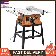 10" Table Saw 15 Amp 5000RPM Woodworking Saw With Stand 90° Cross Cut Portable