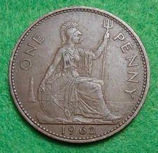 1962 Queen Elizabeth Pre-Decimal Penny Coin.  See Photos for Condition.