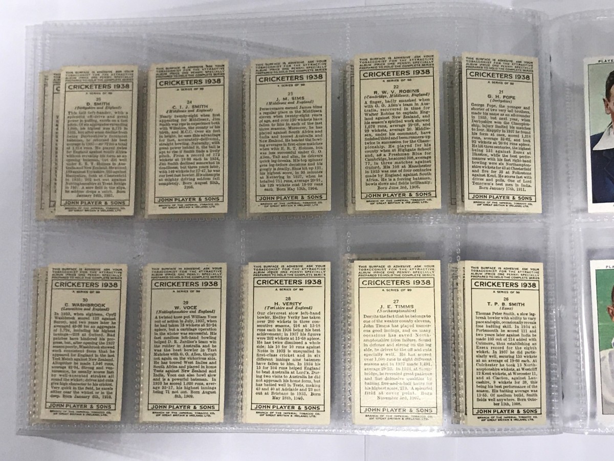 john player cigarette cards cricketers 1938 1938 John Player & Sons Cricketers cigarette cards complete set (50)
