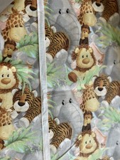 Jungle Babies Monkey Elephant Lion Tiger Hippos Cotton Fabric 46" X 44"