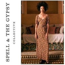 Spell & The Gypsy Madame Peacock Sweetheart Dress Large Brown Paisley Florals