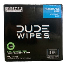 DUDE Unscented Flushable Wipes, Vitamin-E Aloe, Septic Safe 8x 50ct each