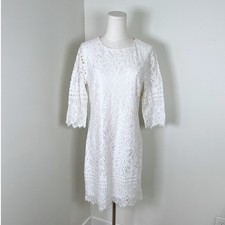 Kensie Women's White Lace Sheath Dress 3/4 Sleeve Knee Length Size 8