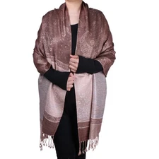 Women's Two Tone Pashmina Shawl Reversible Paisley Jacquard Scarf with Fringes