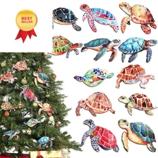 Thyle 24 Pcs Christmas Turtle Ornaments Bulk Wood Ocean Beach Tree... 
