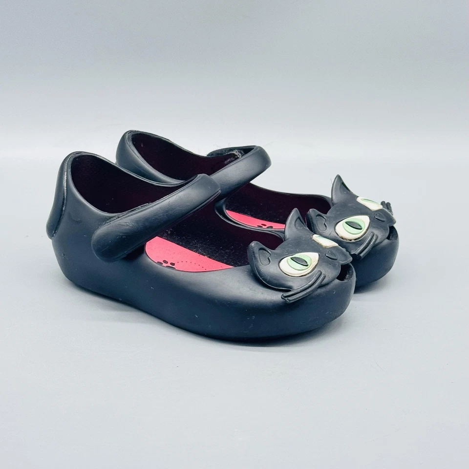 Mini Zapatos Melissa Niños Niñas 7c Negro Mary Jane Gato Cara Correa Otoño Halloween Foto 2 de 4