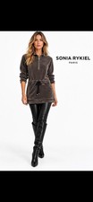 Sonia Rykiel Sweater Dress Womens Sz M Brown Velour Half Zip Long Pocket Tunic