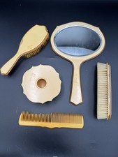 Vintage Bakelite Vanity Set Mirror Brush Comb Dresser Jar Cream Art Deco