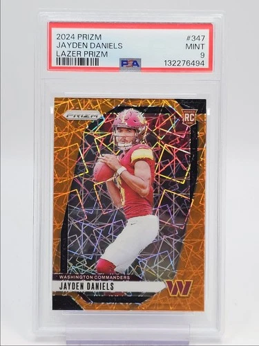 JAYDEN DANIELS 2024 PANINI PRIZM ROOKIE LAZER COMMANDERS RC PSA 9 Q5333