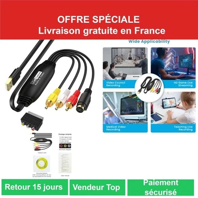 AMANKA Convertisseur VHS Numérique, Carte de Capture Vidéo USB - Photo 1/3