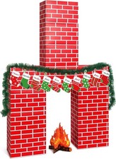 34 Pcs 3D Christmas Cardboard Fireplace 39 x 59 Inch DIY Christmas Artificial