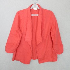 CHICOS Linen Jacket Women 2 Coral Open Front Drape Collar 3/4 Sleeve Lightweight