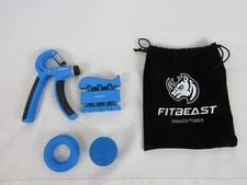 FitBeast Grip Strength Trainer Set-(4) Training Tools-Blue-Black Storage Bag-NEW