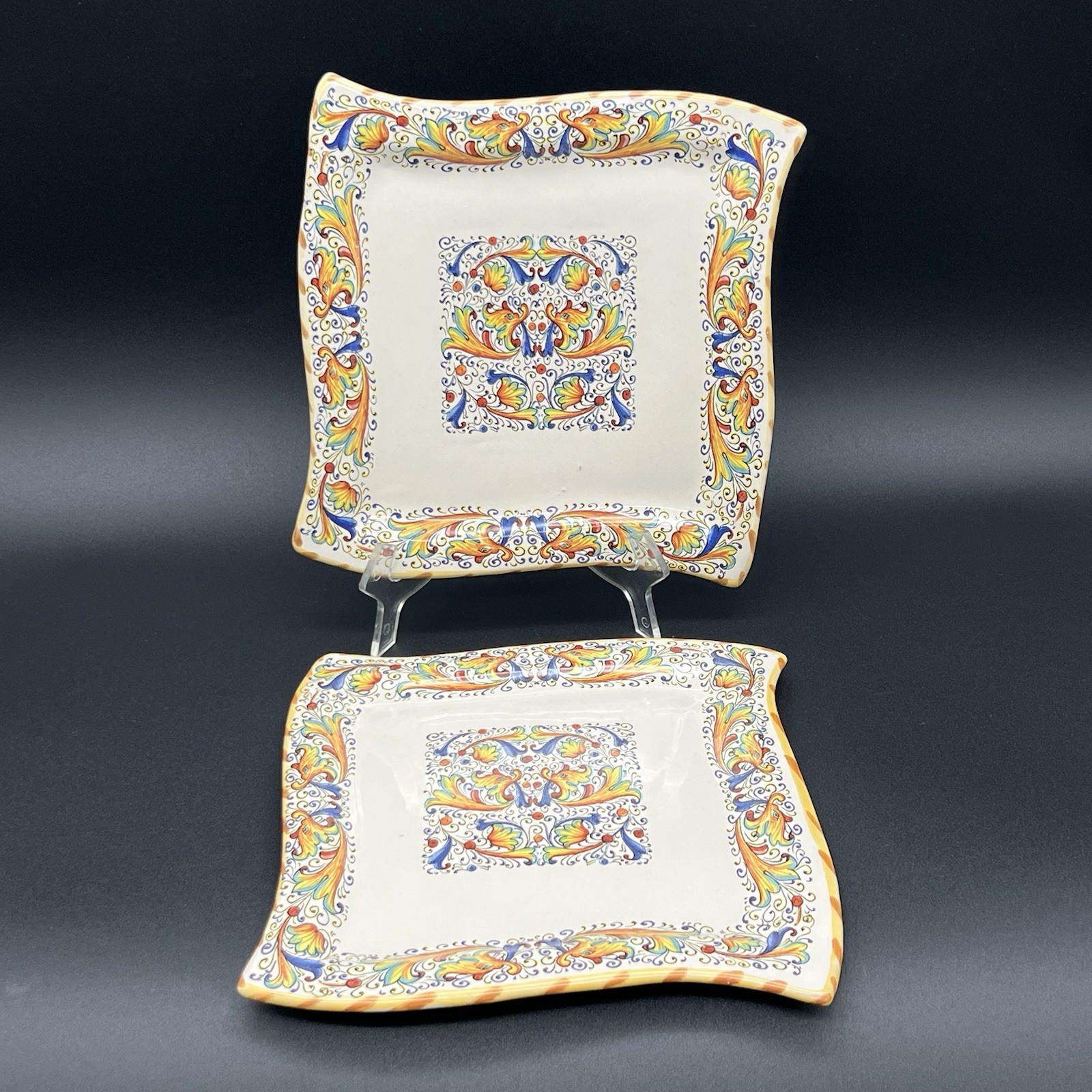 Meridiana Ceramiche Set Of 2 Square Ceramic Salad Plate 8” Made In Italy