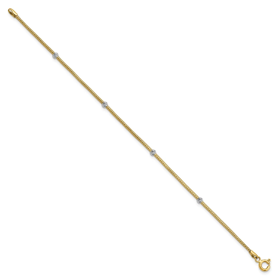 14K Solid Yellow Gold Woven Flexible Beads Chain Bracelet - Image 2 of 4