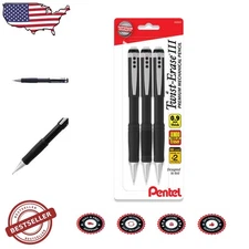 3-Pack 0.9mm Mechanical Pencils Black Soft Grip Twist Eraser HB Lead