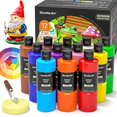 Outdoor Acrylic Paint Set, 12 Colors Waterproof Paint, 8.45oz/250ml Large Bot...